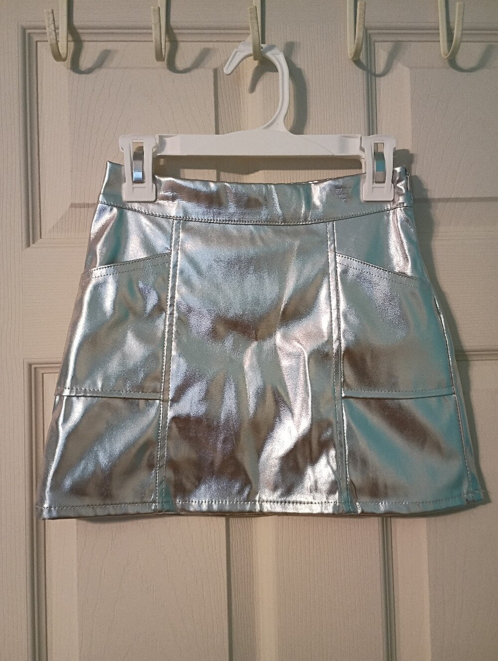 No Comment Girls Silver Metallic Shiny Mini Skirt Size 7/8 (Girl)